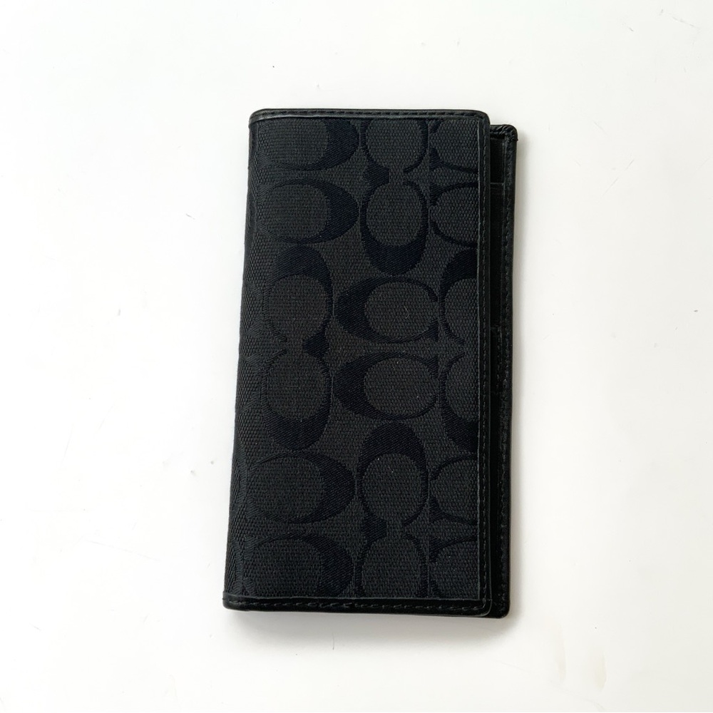 Coach Black Monogram Fabric Leather Checkbook Holder